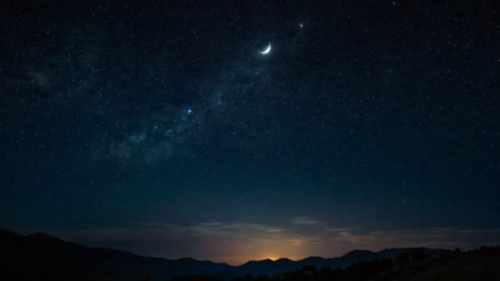 Night sky with stars and milky way. Long exposure photograph.