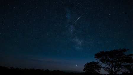 Night sky with stars and milky way. Long exposure photograph.の写真素材