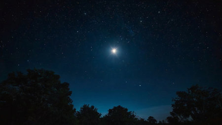 Night sky with stars and milky way. Long exposure photograph.