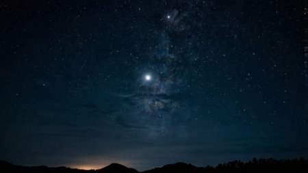 Milky way and stars in the night sky. Long exposure photograph.