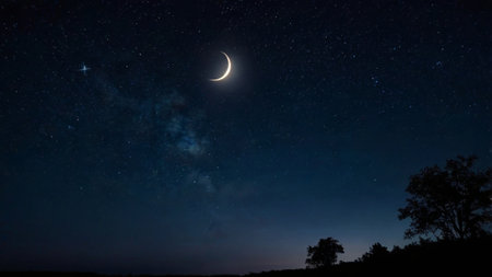 Night sky with stars and the moon.の写真素材