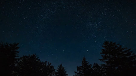 Night sky with stars and a milky way. Long exposure photograph.の写真素材