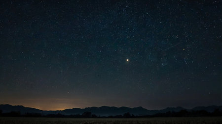 Milky way and stars in the night sky. Landscape.