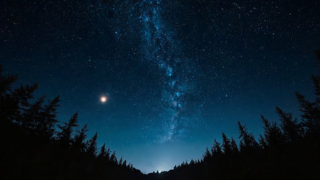 Milky way over the mountains. Night sky with stars and milky wayの写真素材