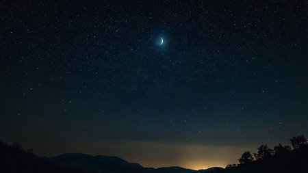 Night sky with stars and the moon. Beautiful starry sky.