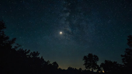 Night sky with stars and milky way. Long exposure photograph.の写真素材