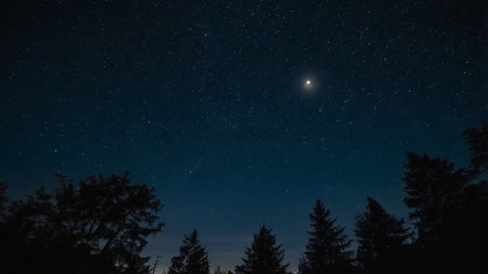 Night sky with stars and milky way. Beautiful night sky with stars and moonの写真素材