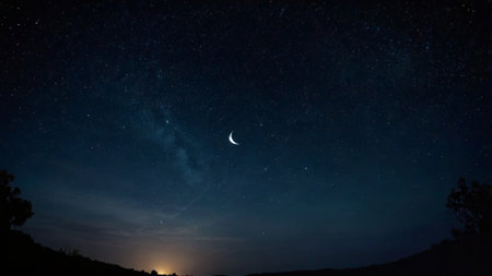 Night sky with stars and milky way. The moon in the night sky