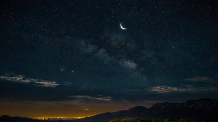 Night sky with stars and the moon. Beautiful night landscape with stars.