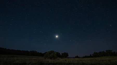 Night sky with stars and moon. Beautiful starry sky at night.の写真素材