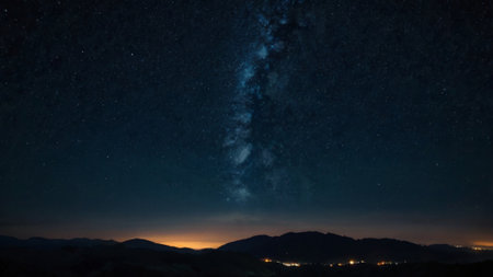Milky Way over the mountains at night with stars in the sky