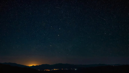 Night sky with stars and milky way. Long exposure photograph.