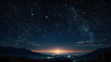 Panoramic view of night sky with stars and milky way
