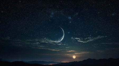 Night sky with moon and stars.の写真素材