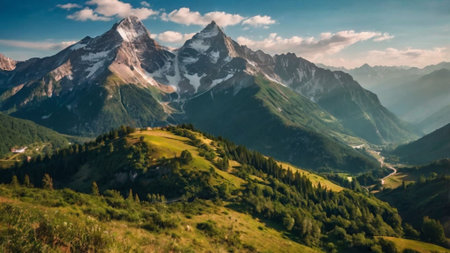 panoramic view of the mountains in the Swiss Alps, Switzerlandの写真素材