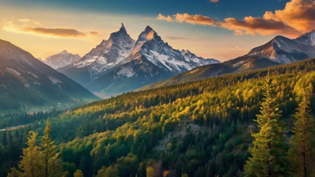 Panoramic view of the mountain at sunset, Switzerland