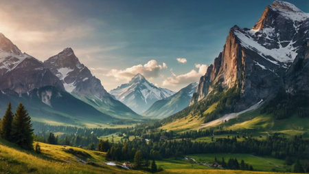 Panoramic view of mountain range.の写真素材