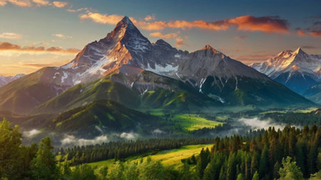 Panoramic view of mount Matterhorn in the morning, Switzerlandの写真素材