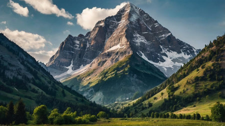 Beautiful alpine panoramic view on the mountain range of the Swiss Alpsの写真素材