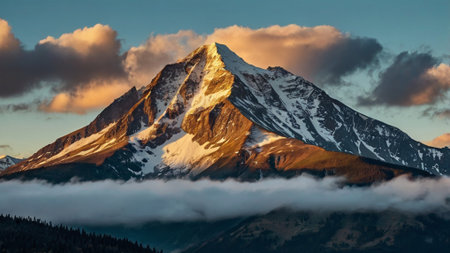 Mountains in the clouds at sunset, Zermatt, Switzerlandの写真素材