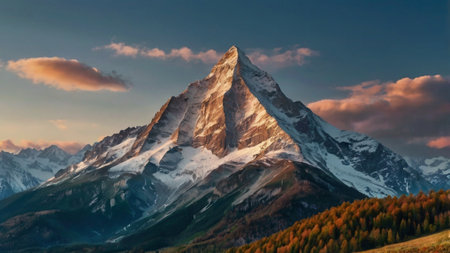 Matterhorn mountain peak at sunrise, Zermatt, Switzerlandの写真素材