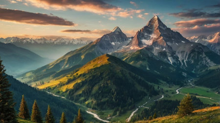 Panoramic view of the Matterhorn in the morning. Zermatt, Switzerlandの写真素材