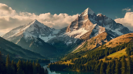 Matterhorn and lake in the Swiss Alps. Panoramic view.の写真素材