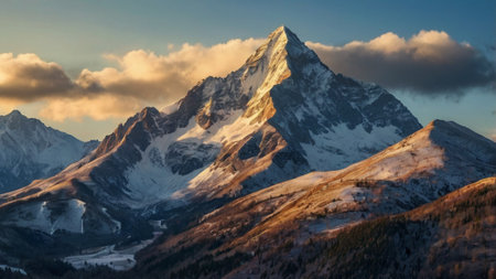 Panoramic view of Matterhorn peak at sunset, Zermatt, Switzerlandの写真素材