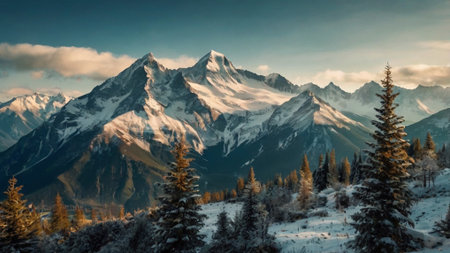 Panoramic view of the snow-capped peaks of the Swiss Alpsの写真素材