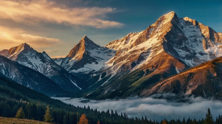 Beautiful panoramic view of the mountains in the morning.の写真素材