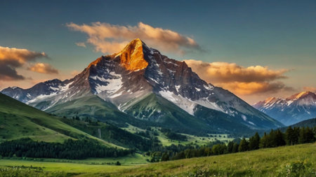 Mountain range at sunset.の写真素材