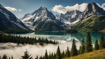 Panoramic view of Moraine lake in Banff National Park, Canada