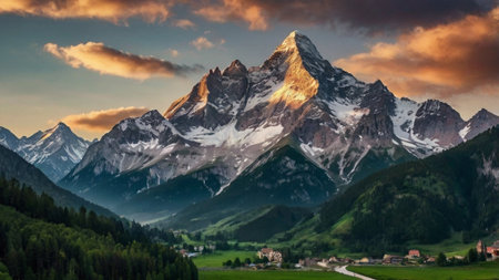 Beautiful panorama of mount Matterhorn at sunset, Zermatt, Switzerlandの写真素材
