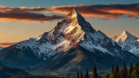 Matterhorn mountain peak at sunset, Zermatt, Switzerlandの写真素材