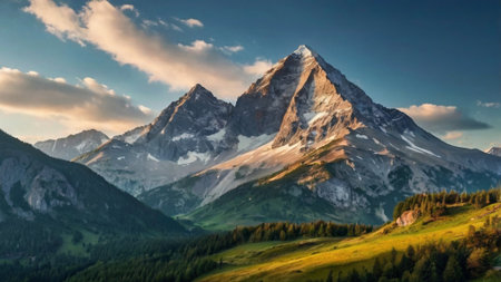 Panoramic view of the mountain Matterhorn at sunset, Switzerland