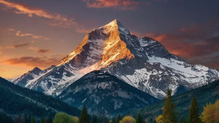 Mountain peak at sunset in the Canadian Rockies, Alberta, Canada