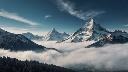 Panoramic view of mount Matterhorn and clouds. Zermatt, Switzerlandの写真素材