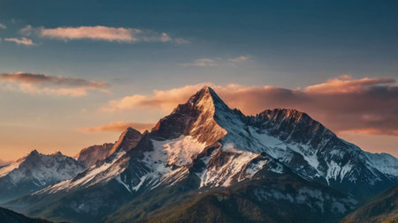 Peak of Mount Matterhorn at sunset, Zermatt, Switzerlandの写真素材