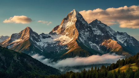Matterhorn mountain peak at sunrise, Zermatt, Switzerlandの写真素材