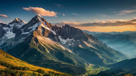 Mountain landscape at sunset. Italy, Europeの写真素材