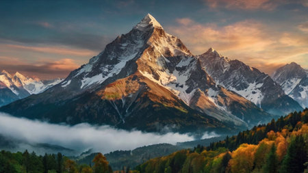 Matterhorn mountain peak at sunset, Zermatt, Switzerlandの写真素材