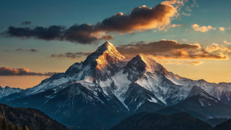 Panoramic view of the Matterhorn peak at sunrise, Zermatt, Switzerlandの写真素材