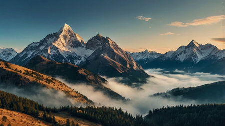 Peak in the morning mist.の写真素材