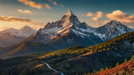 Panoramic view of Matterhorn peak at sunset, Zermatt, Switzerland