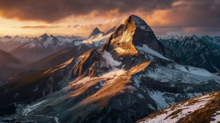 Matterhorn peak at sunset, Zermatt, Switzerland.の写真素材