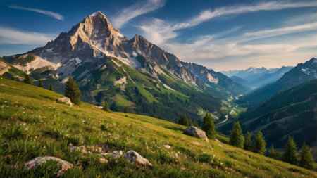 Panoramic view of the Matterhorn peak in the Swiss Alpsの写真素材
