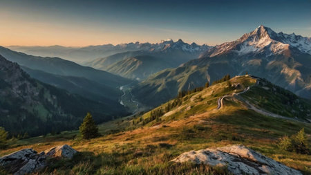 Panoramic view of the Dolomites at sunset, Italyの写真素材