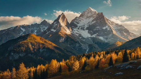 Panoramic view of the Matterhorn peak in autumn, Switzerlandの写真素材