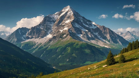 Beautiful mountain landscape with snow-capped peaks in the Alps.の写真素材