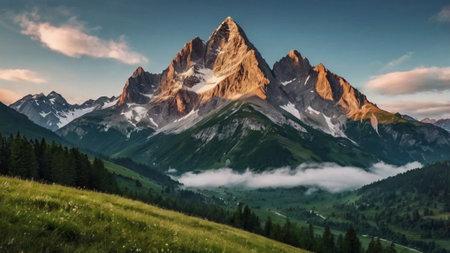 Panoramic view of the mountain Matterhorn at sunset, Switzerland